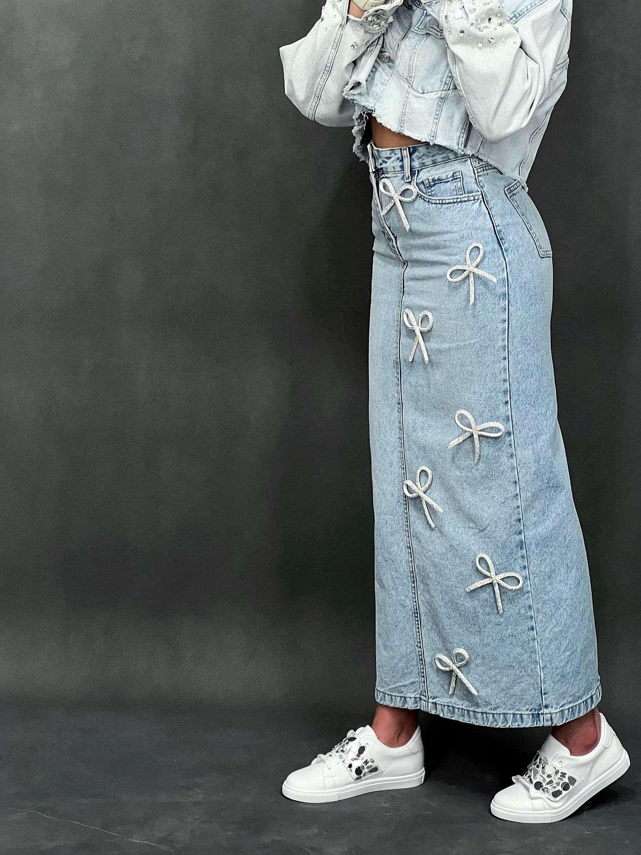 Bow Washed Denim Skirt