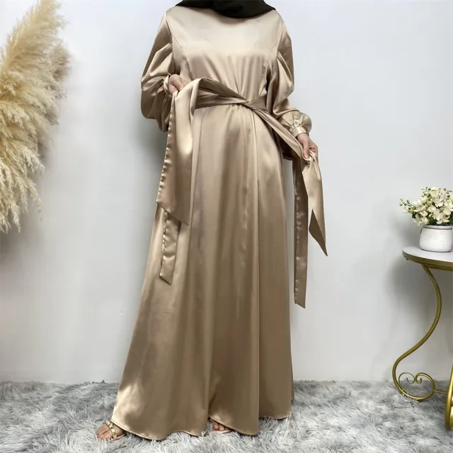 Thick Satin Lace Up Sleeves Elegant Dress Gold - Shop at LoveMi