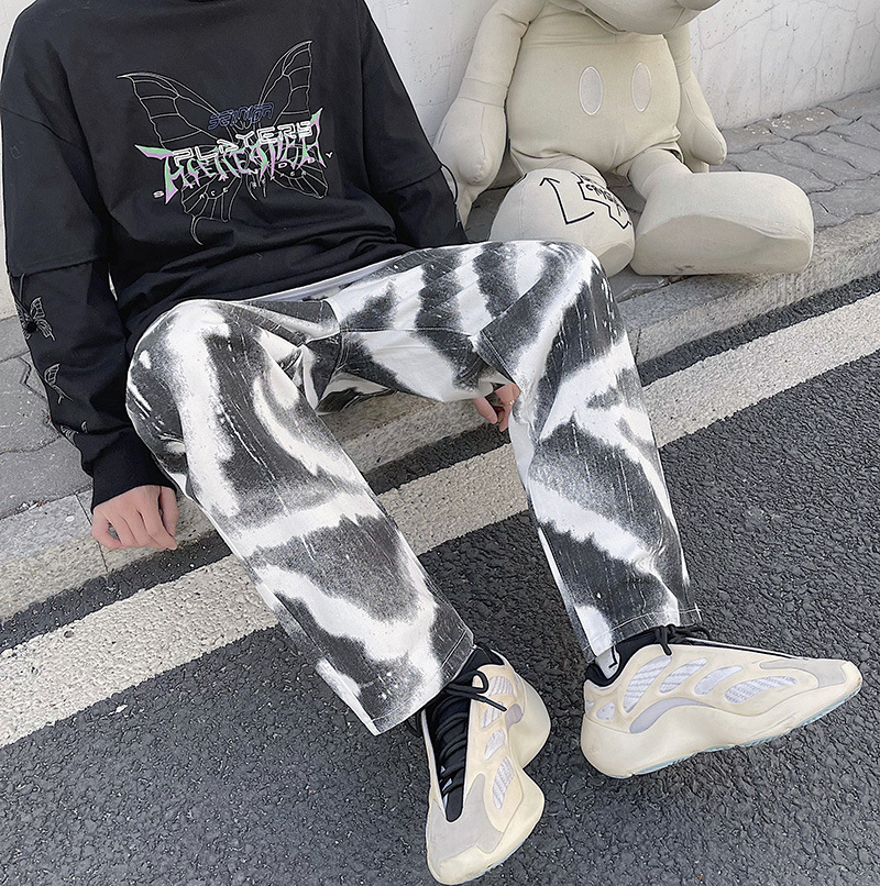 Title 4, Black and white tie-dyed zebra print jeans for ...