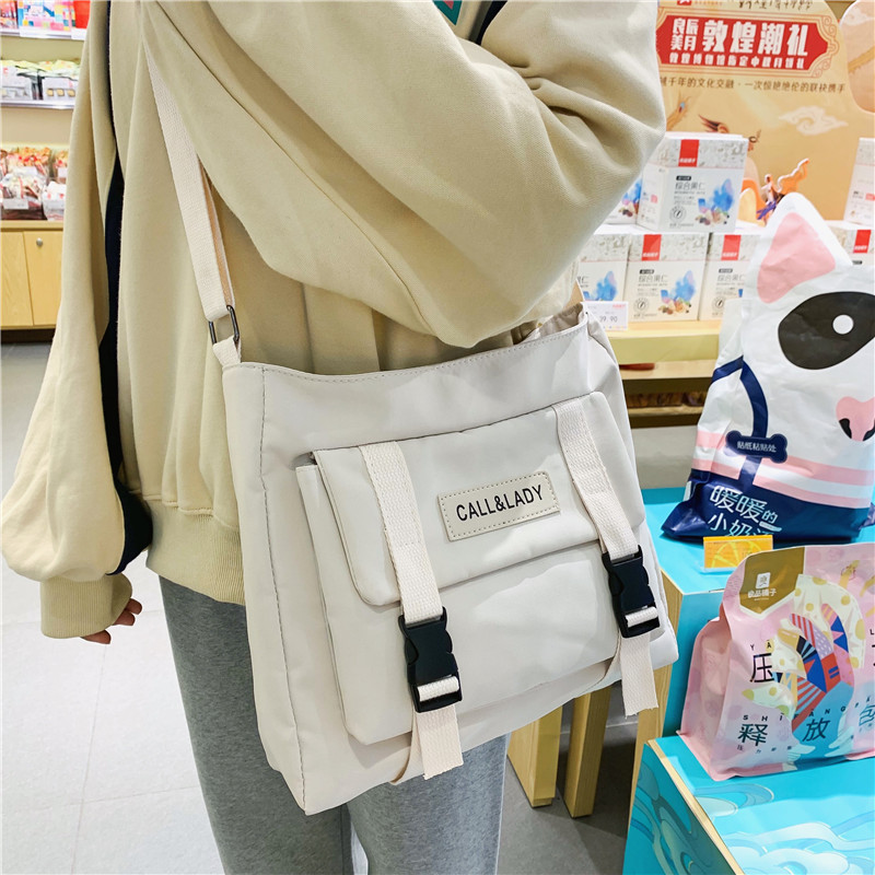 Women's Fashion Classic Simple Messenger Postman Nylon Waterproof Canvas Bag White - Shop at LoveMi