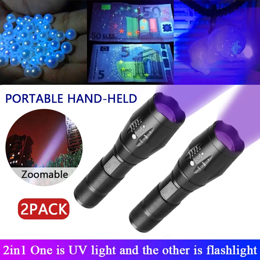 UV Torch Ultra Violet Flashlight Zoomable Blacklight