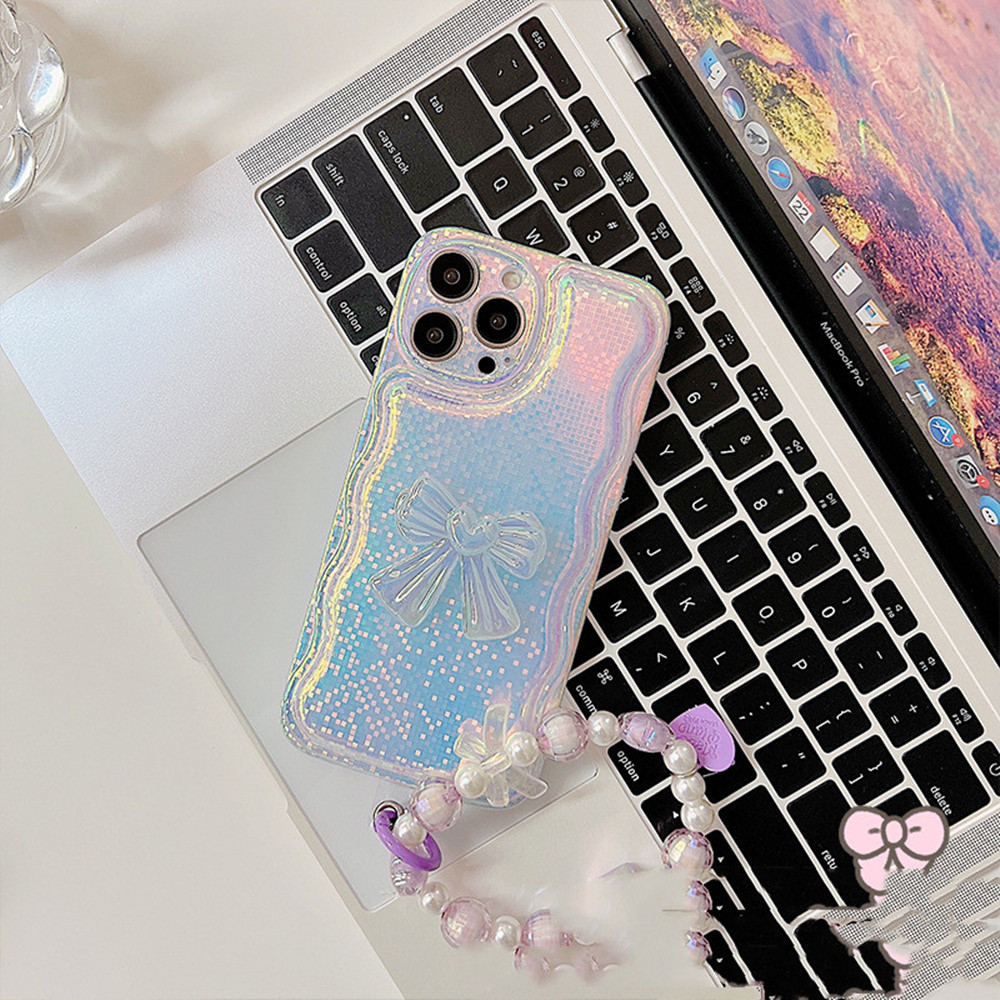 Funda láser cuadros cadena abalorios para celular