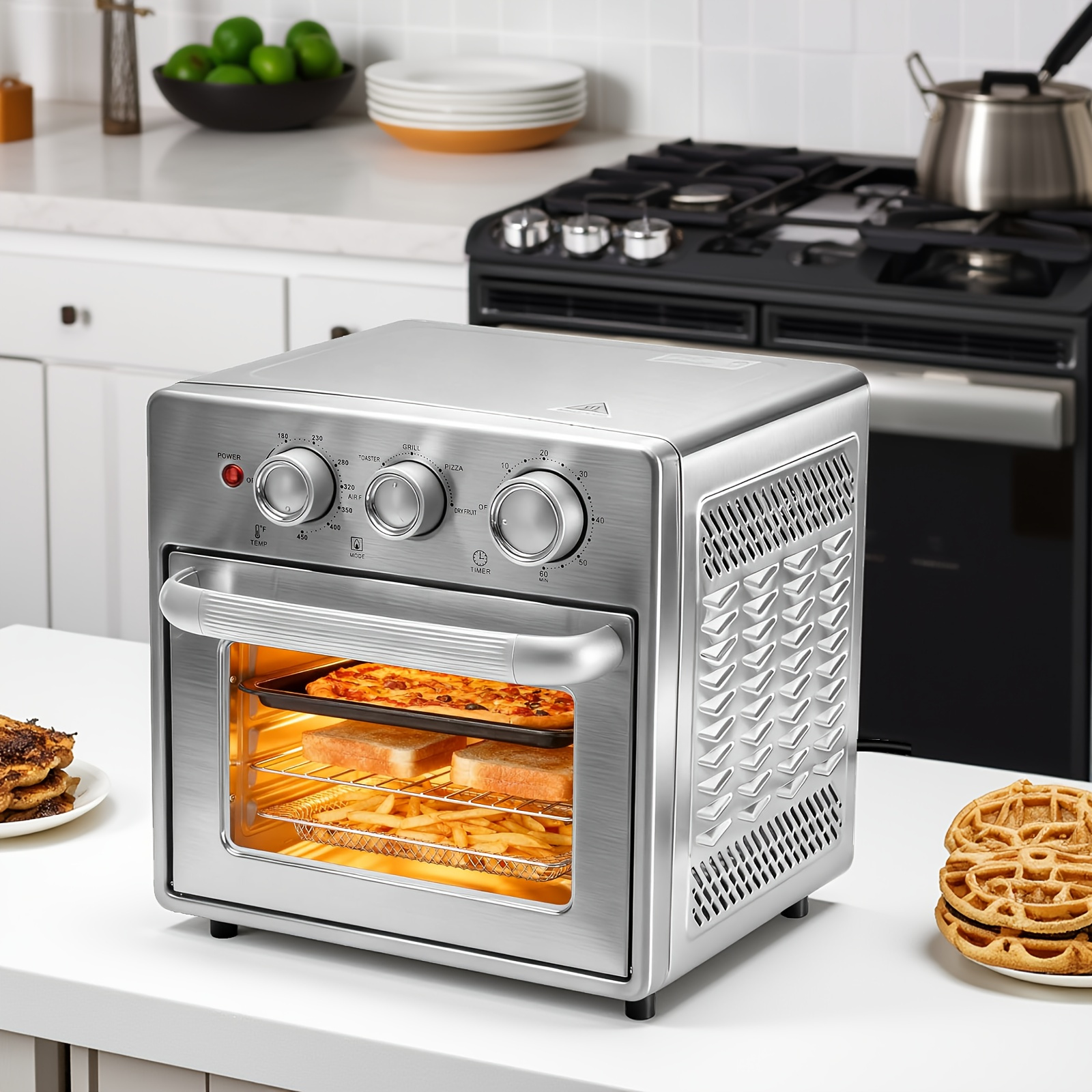 Air Fryer And Oven Combined Unit, 16.9-gallon Countertop Oven, 5 Functions, 4 Accessories, Stainless Steel Material