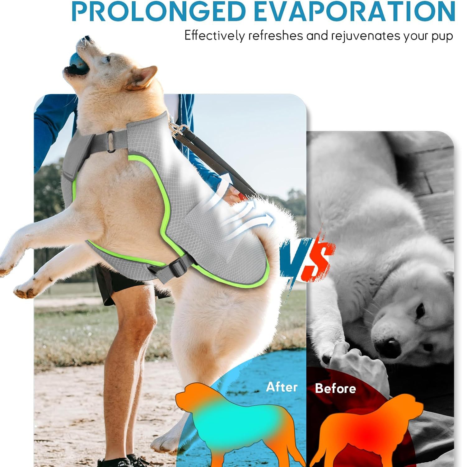 Dog Cooling Vest With Ice Packs, Reflective Adjustable Cooling Vest For Dogs With Leash Ring For Hot Weather Cooling Harness For Large Medium Dogs Grey view 3