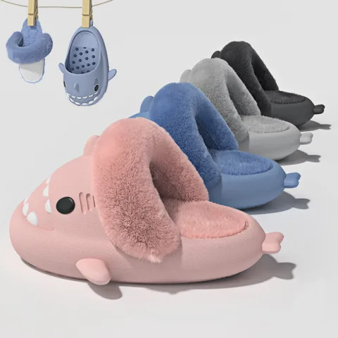 Winter Shark Slippers Detachable Warm Fuzzy Bedroom House Shoes