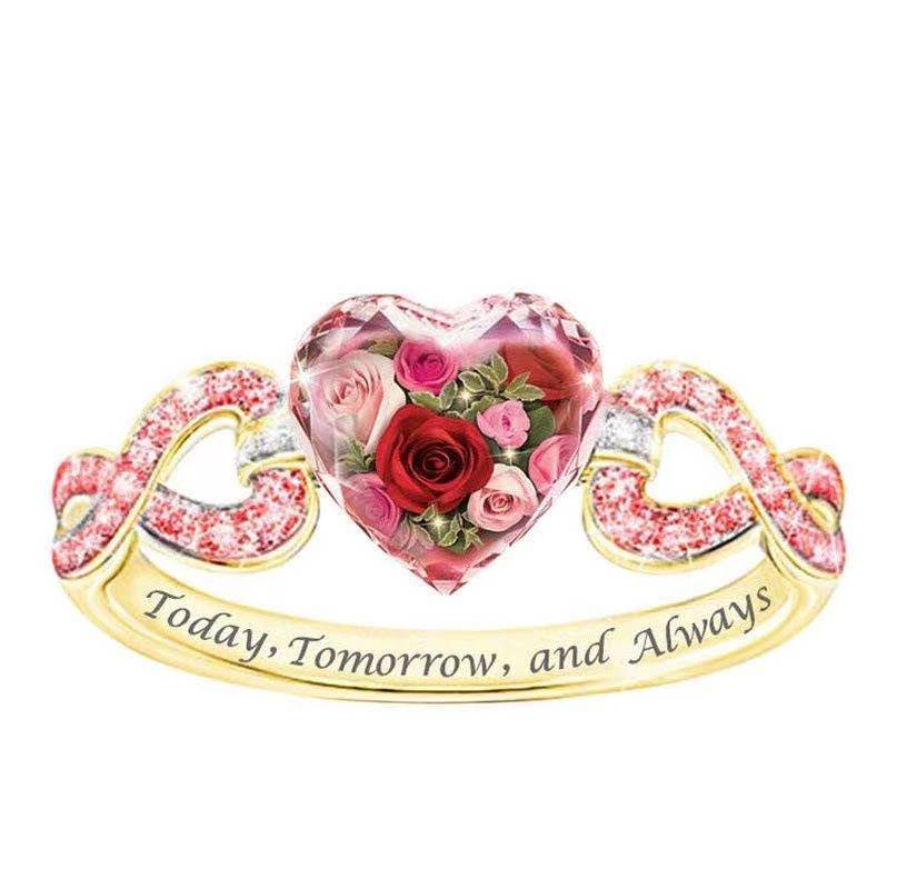 Gem Rose Heart Wreath Engagement Ring