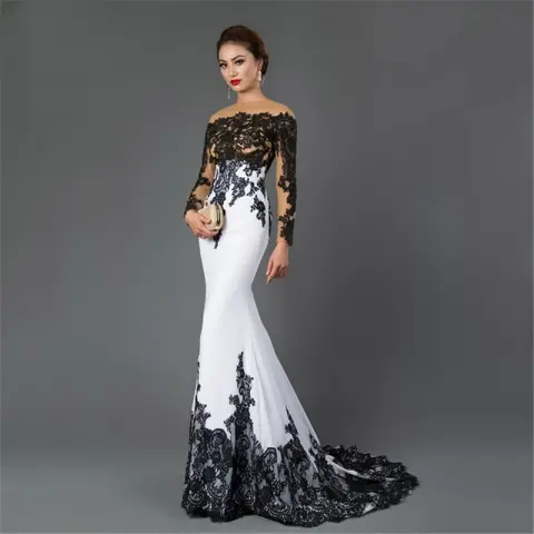 Embroidered Lace Maxi Dress with Fishtail Slim Tail