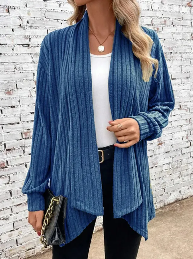 Scarf Collar Cardigan Long Sleeved Loose Knit Jacket Peacock Blue - Shop at LoveMi