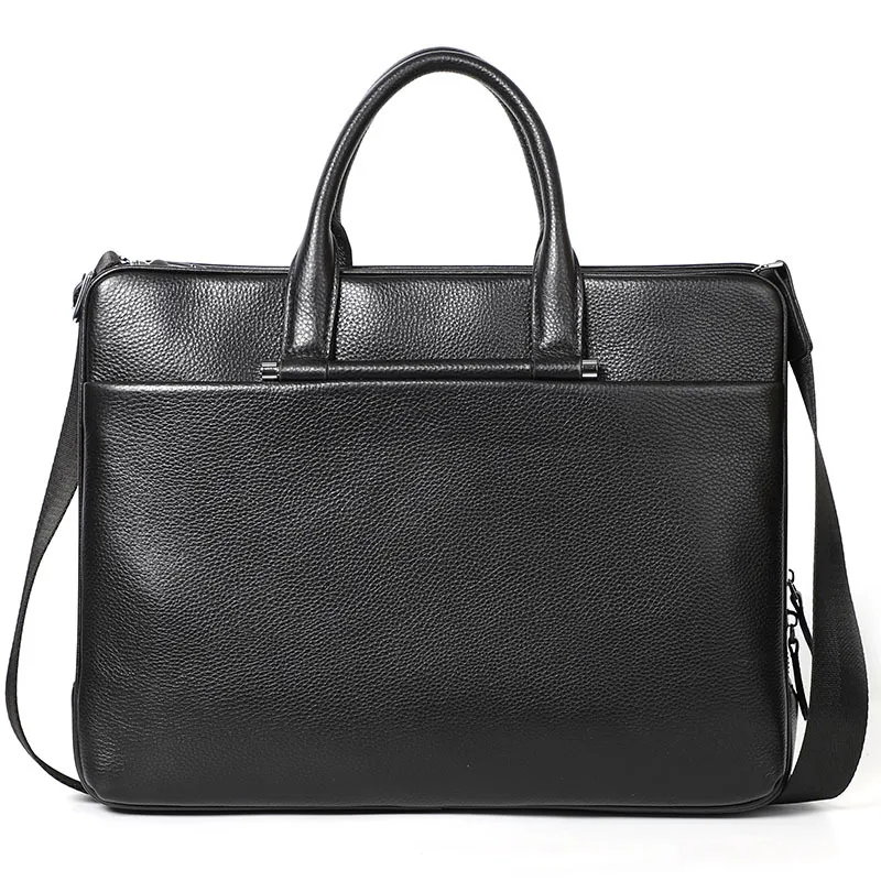 Men's Large Capacity Leather Briefcase - Black