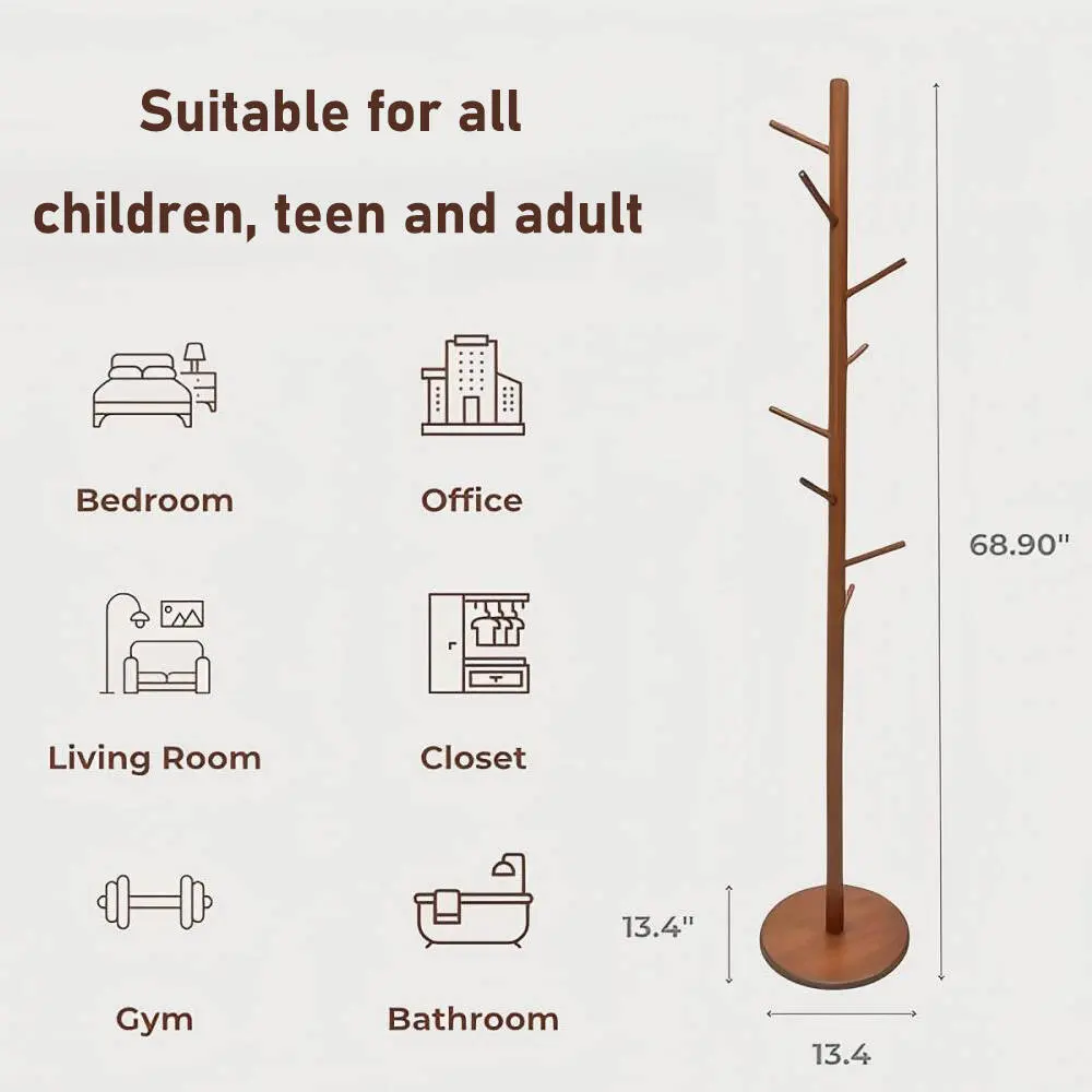 Solid Wood Coat Rack Free Standing Brown