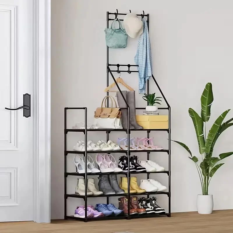Sturdy Double-Row Coat Shoe Rack All-in-One Combo