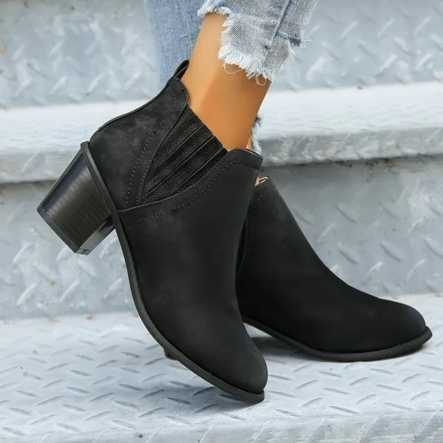 Autumn Winter Shoes For Women Pointed Toe Thick Square Heel Ankle Boots New Slip on Low Heel Luxury Short Boots Black - Shop at LoveMi