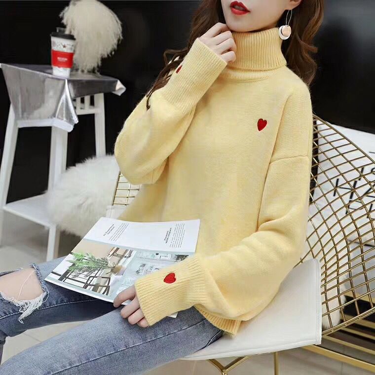 Title 8, Red Sweater Loose Pullover Lazy High Collar