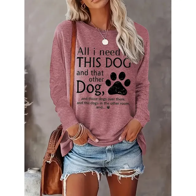 Women Dog Lover Graphic Shirt Cute Dog Paw Shirts Pullover Casual Long Sleeve Tee Tops Pink - Shop at LoveMi