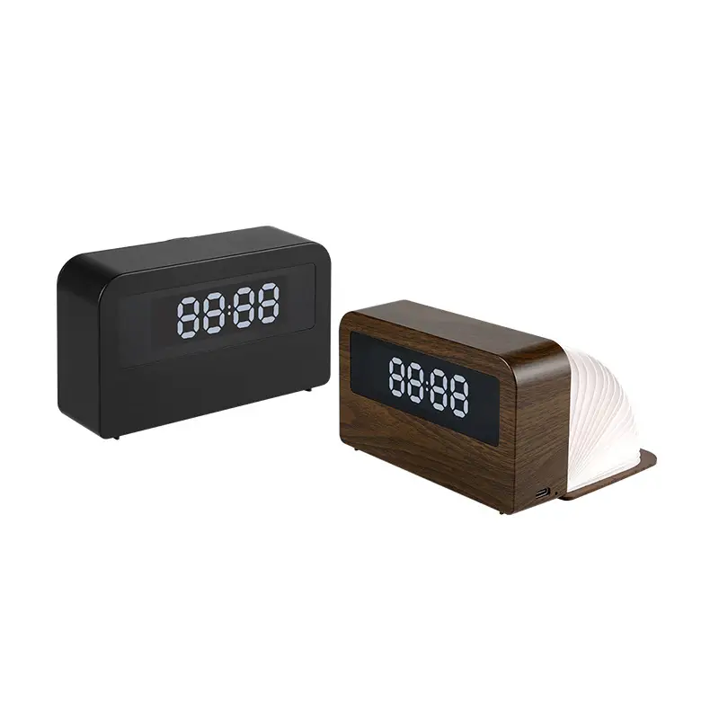 LED Clock Eye Protection Night Light Wood Grain