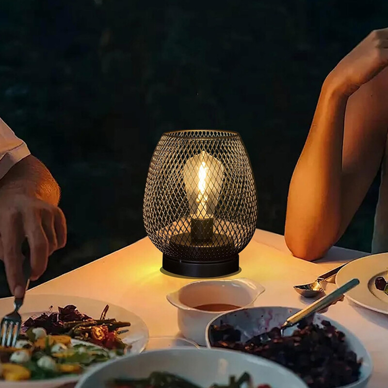 UK Metal Battery Operated Table Lamp Cage Shape Cordless Lanterns — image 9
