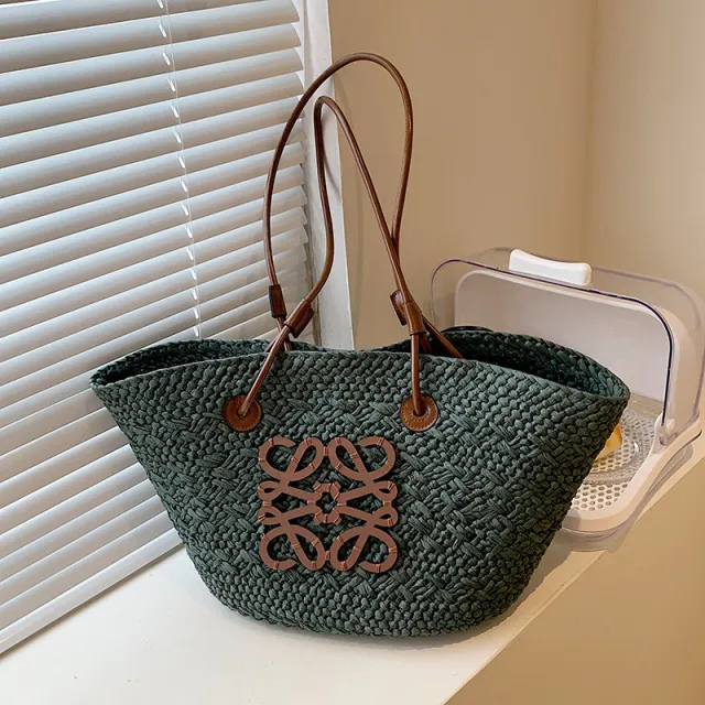 Straw Casual Woven Holiday Tote Bag Ladies Niche Green - Shop at LoveMi