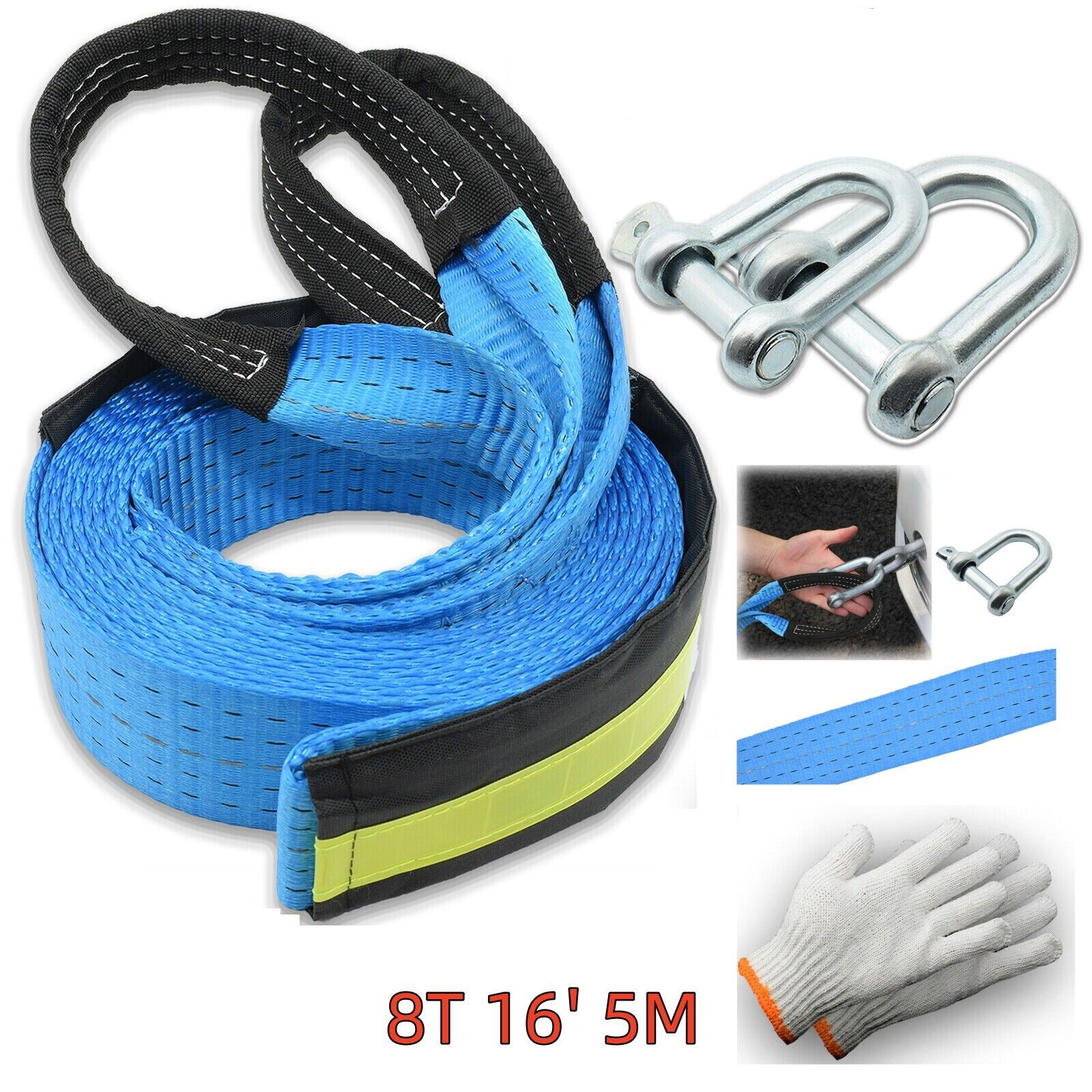 8T 16' 5M Abschleppseil Hochleistungs-Abschleppzugseil Straenbergungsseil Zwei SchkelKette