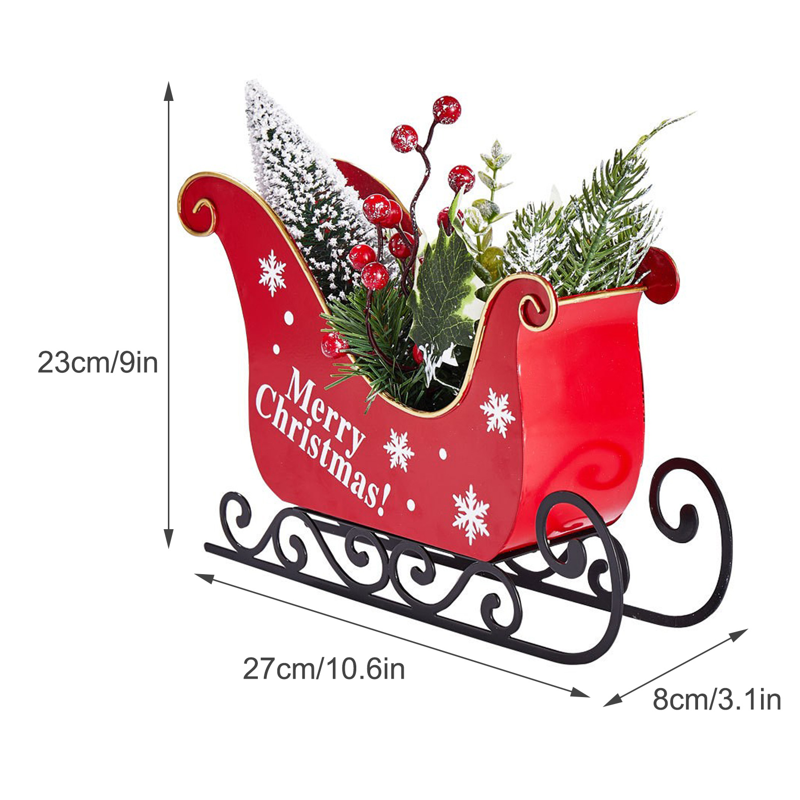 Title 2, Christmas Decoration Metal Sleigh With Christma...