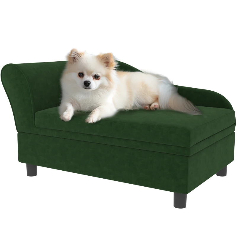PawHut Pet Sofa Bed Couch With Storage, Pet Sofa For Cats And Small Dogs, Green