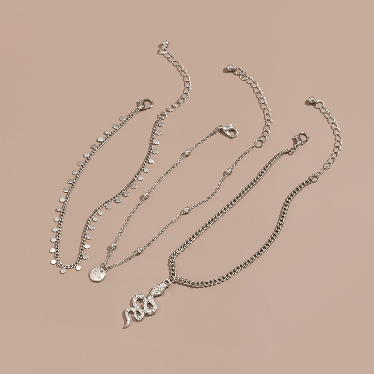 Metal Dragon-shaped Tag Geometric Set Anklet