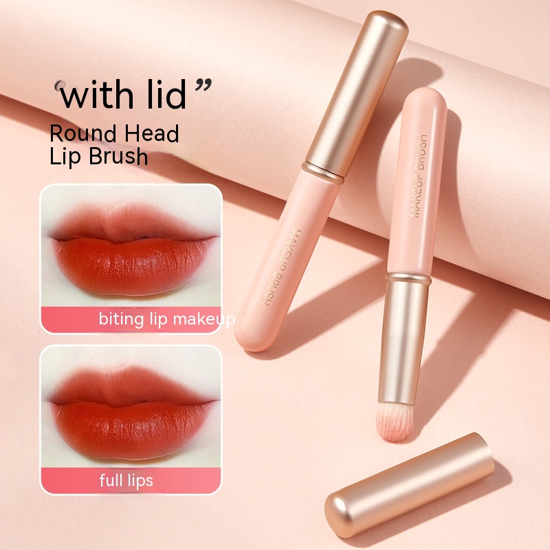Mini Portable Round Head With Lid Lip Brush