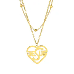 Cross Female Men's Stainless Steel Pendant Necklace - Gold - View 1