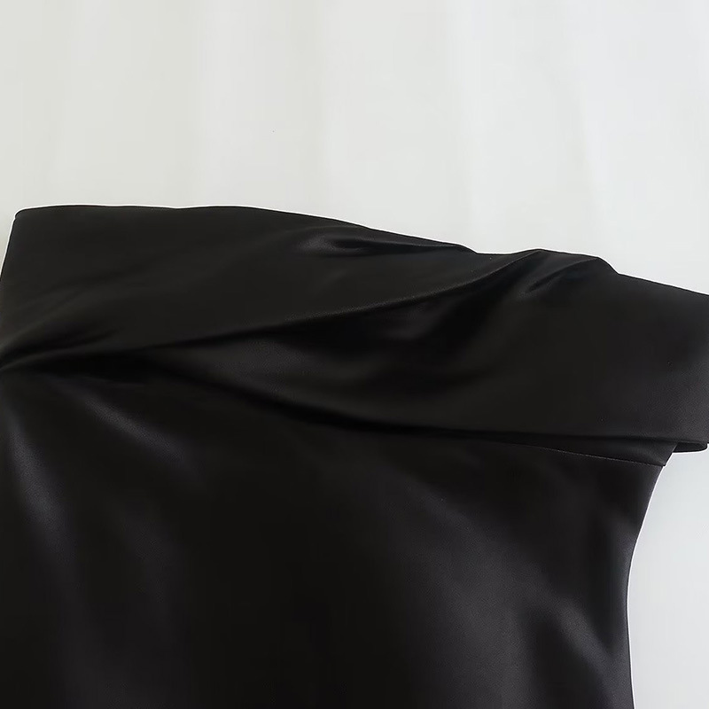 Off Shoulder Design Black Satin Women's Bra Top