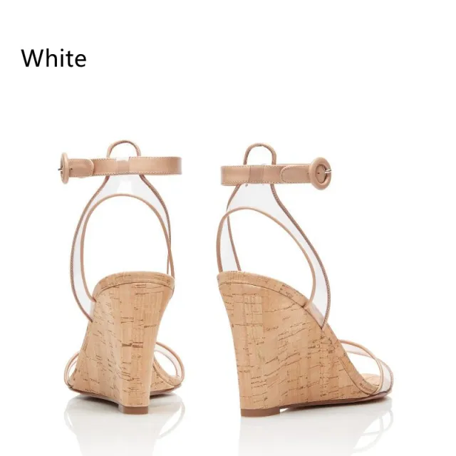 Fashion Sandals PVC Wood Grain Wedges Women Shoes White - Shop at LoveMi
