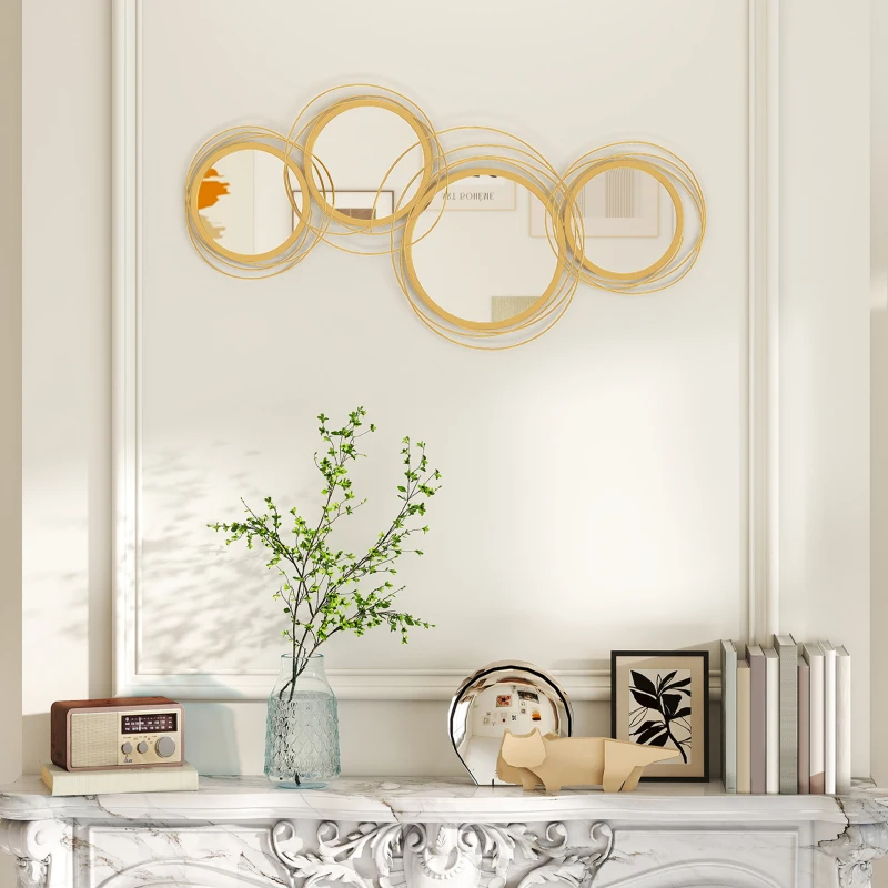 Ircle Mirror For Wall, Modern Metal Wall Art For Living Room, Bedroom And Dining Room, Gold