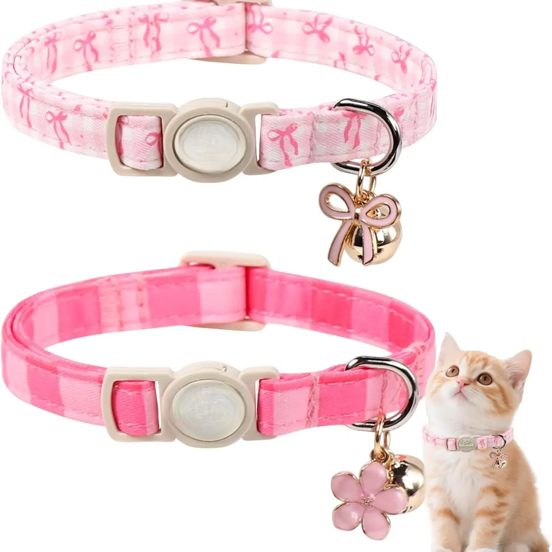 2 Pack Pink Cat Collars Spring Summer