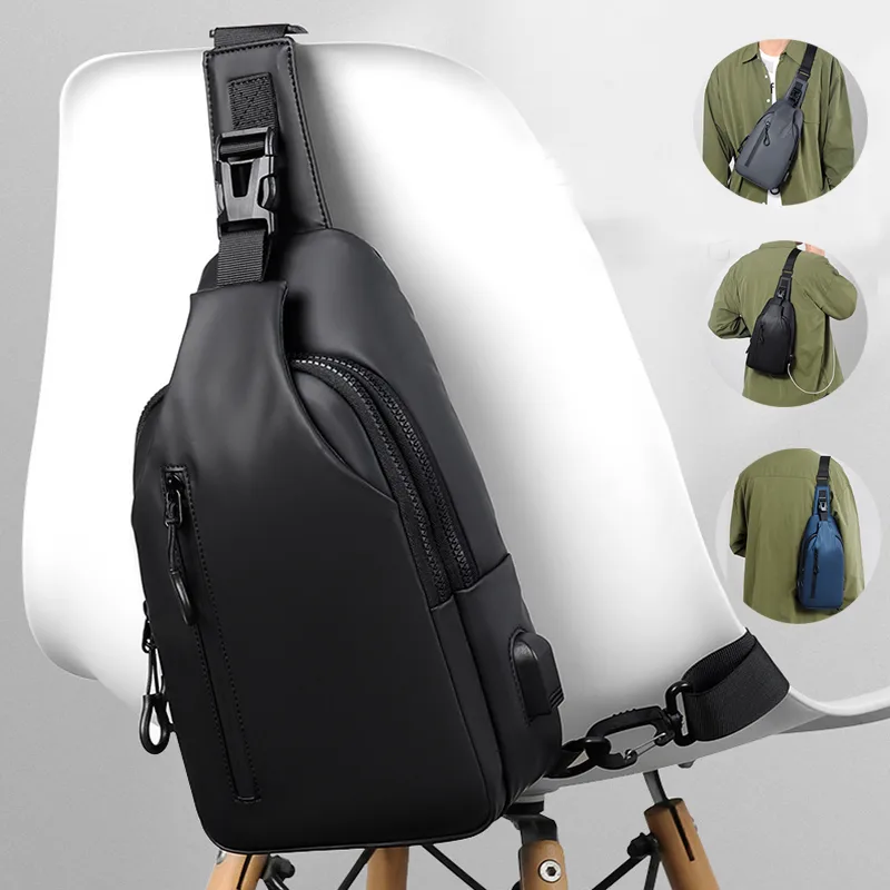 Black Sling Crossbody Backpack Shoulder Bag for Men Chest