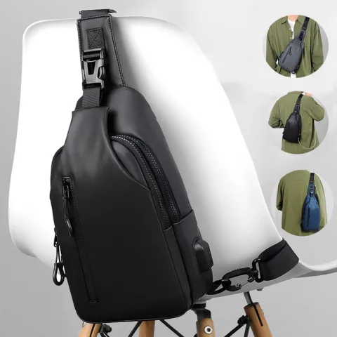 Black Sling Crossbody Backpack Shoulder Bag for Men Chest
