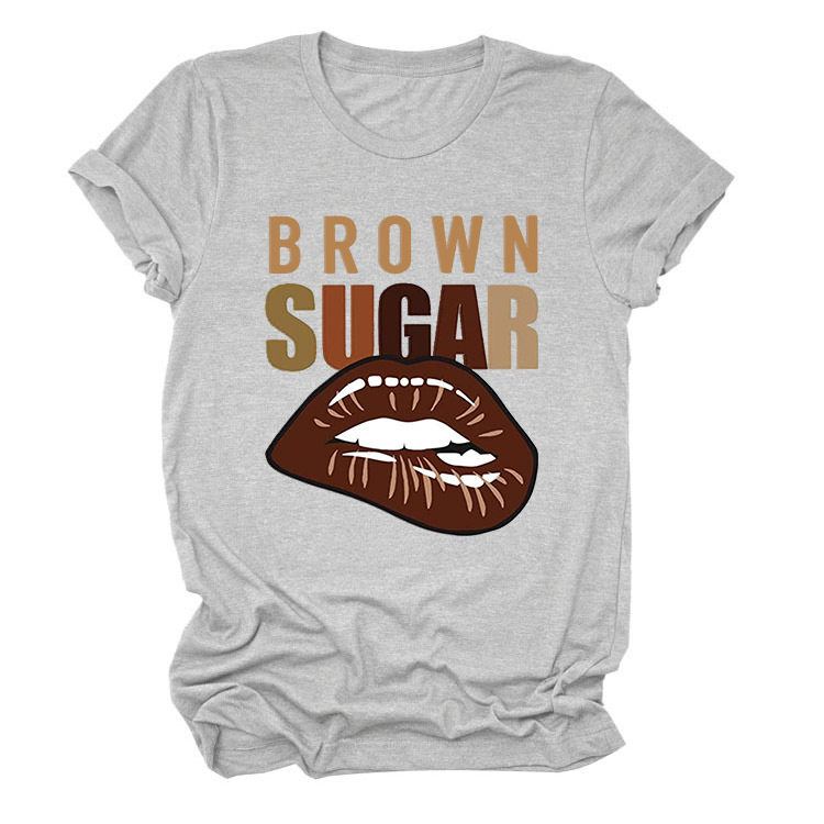 Lip Print Graphic T-Shirt Short Sleeve Crew Neck Top for Women