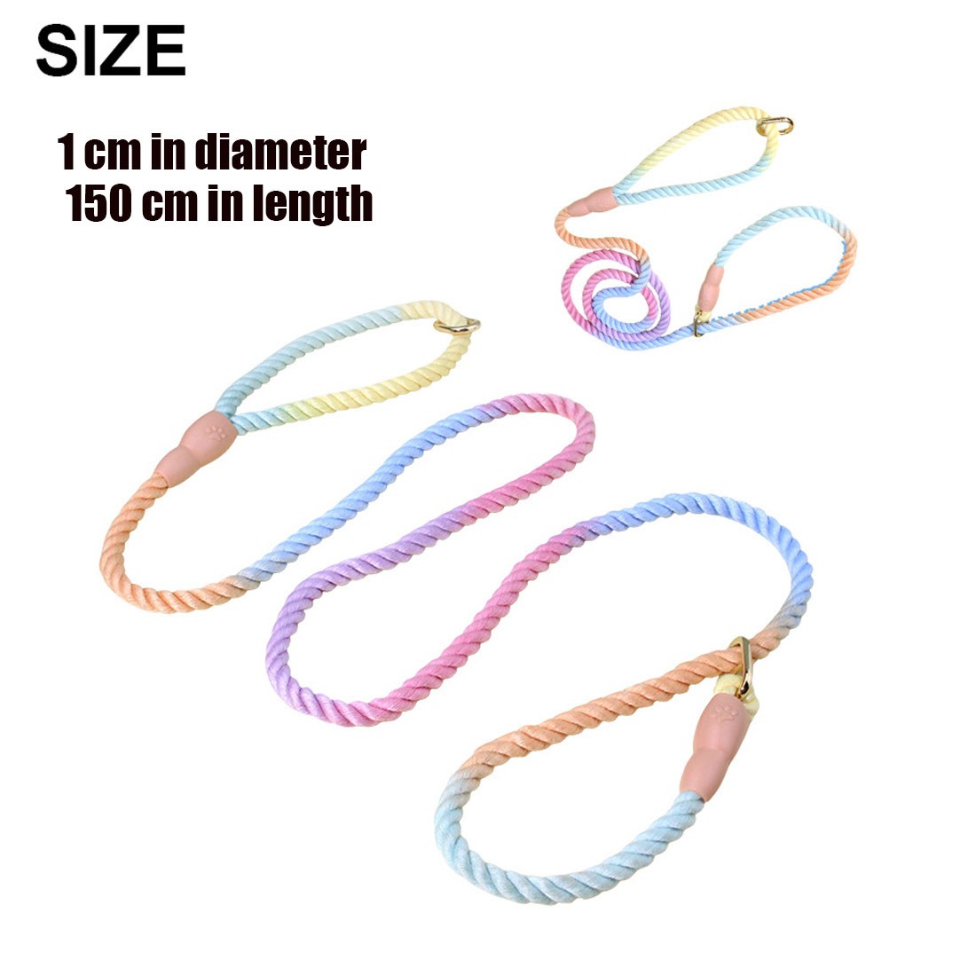 1Pc 150cm Gradient Colors Handmade Braided Rope Training Leash For Dogs