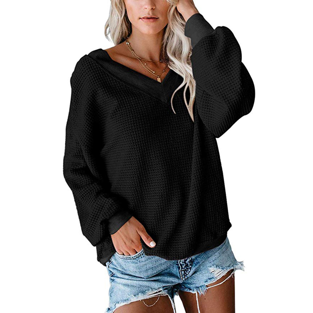 Title 9, V-neck Loose Long-sleeved T-shirt Waffle Top