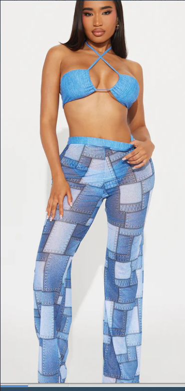 Abigale 3 Piece Bikini Pants Set - Denim