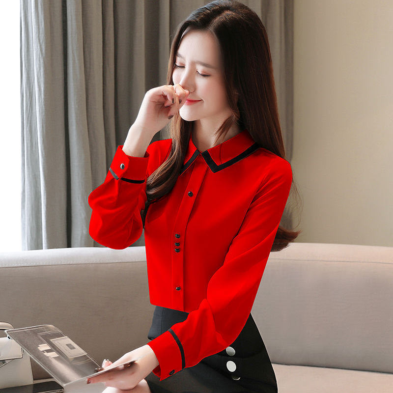 Chiffon Shirt Ladies Long-sleeved Outer Wear Fashionable Commuter Top