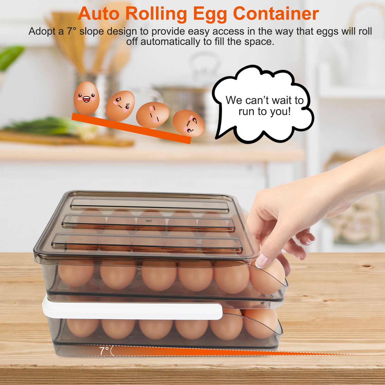Egg Container Holder For Refrigerator Double Layer Egg Storage Box With Lid Automatic Rolling Egg Box Organizer Bin Tray Rack 36 Eggs