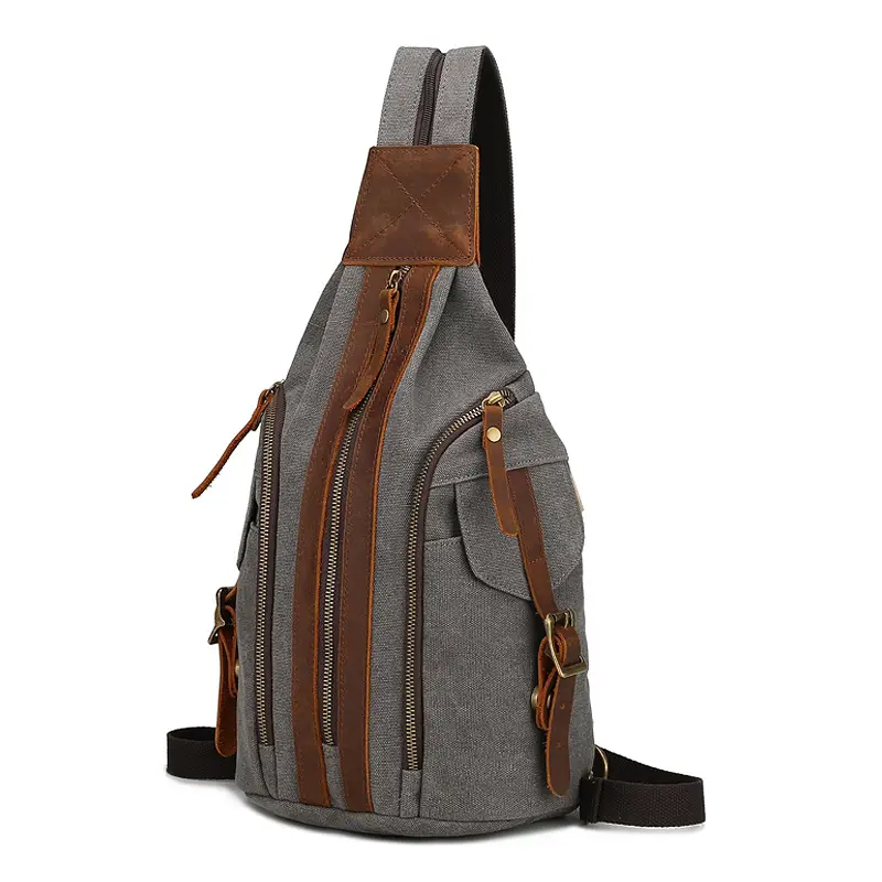 Back New Retro Chest Bag Men's Crazy Horse Leather Canvas Bag