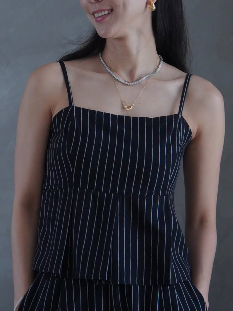 Striped Suspender Ruffle High-waisted Wide-leg Pants Suit