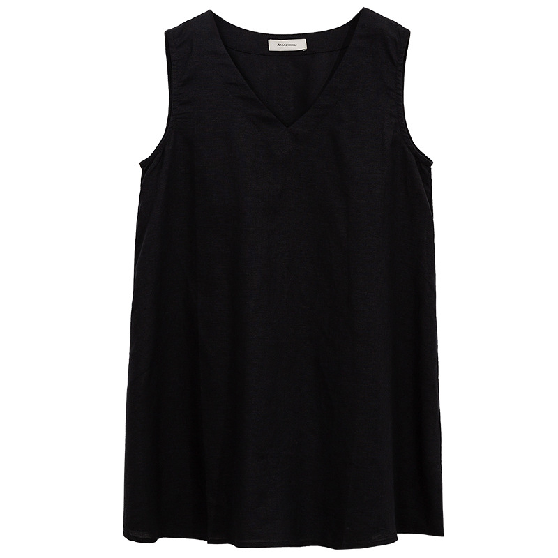 Women's Pure Linen V Neck Sleeveless Tank Top Blackb - Shop at LoveMi