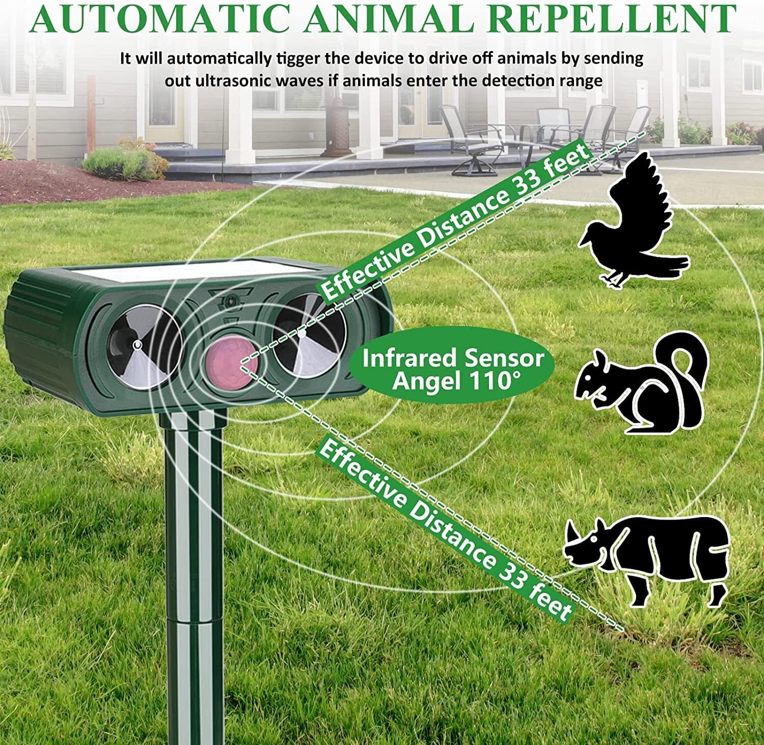 1x Ultrasonic Solar Cat Dog Repellent Fox Pest Scarer Deterrent Repeller Garden — image 8