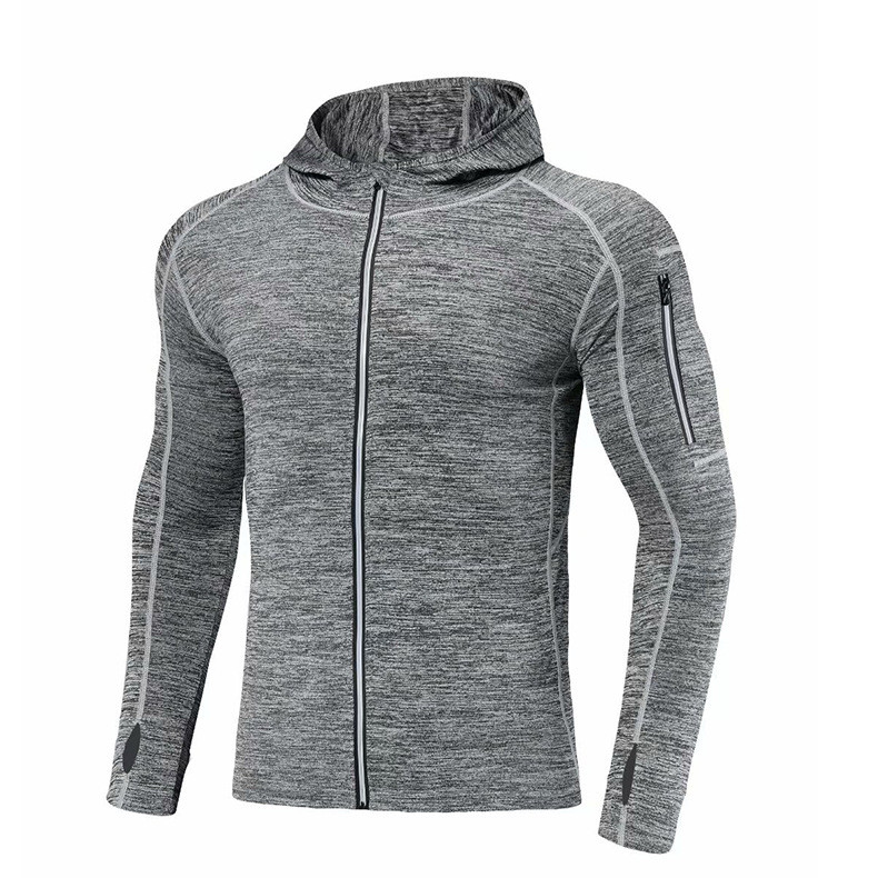 سترة رياضية رجالية بغطاء رأس مع سحاب كامل وعاكس للركض والتمارين بأكمام طويلة