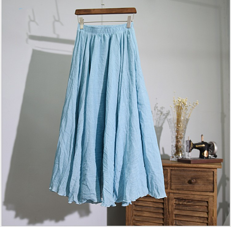Elastic Waist A-Line Linen Skirt - Image 2 of 26