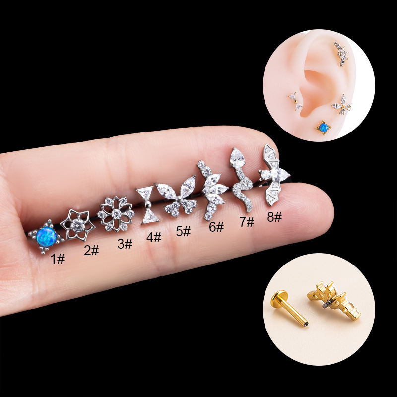 Title 2, Ear Bone Stud Zircon Butterfly Bat Opal Piercin...