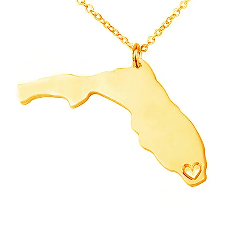United States Of America Florida State Map Stainless Steel Necklace