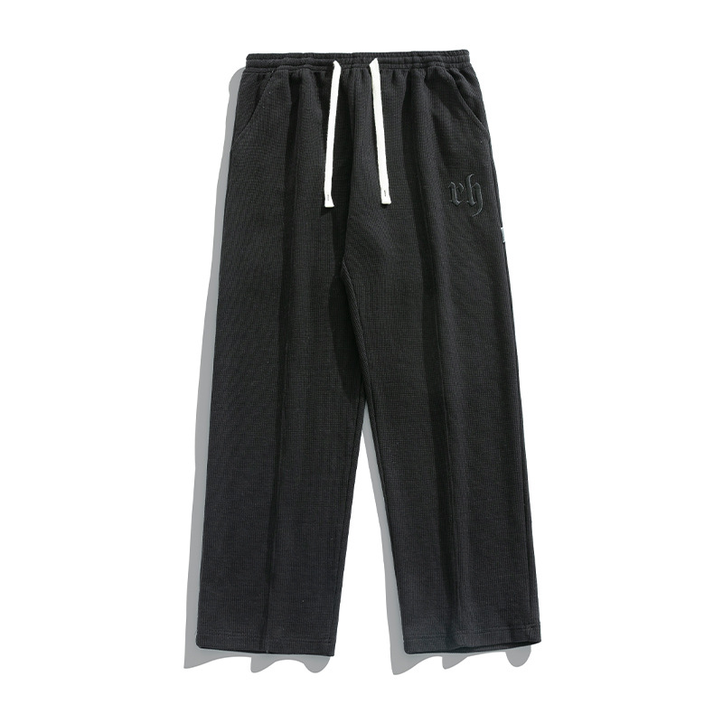 Title 5, Pantalon Long Droit Brodé Casual Waffle pour Ho...