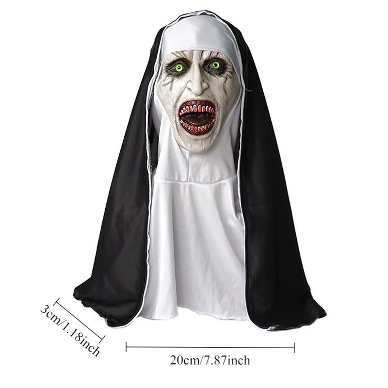 Valak The Nun Full Head Latex Mask Conjuring Horror Halloween Cosplay Accessory — image 3