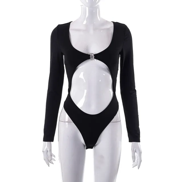 Women's Solid Color Sexy Metal Bodysuit Black - Shop at LoveMi